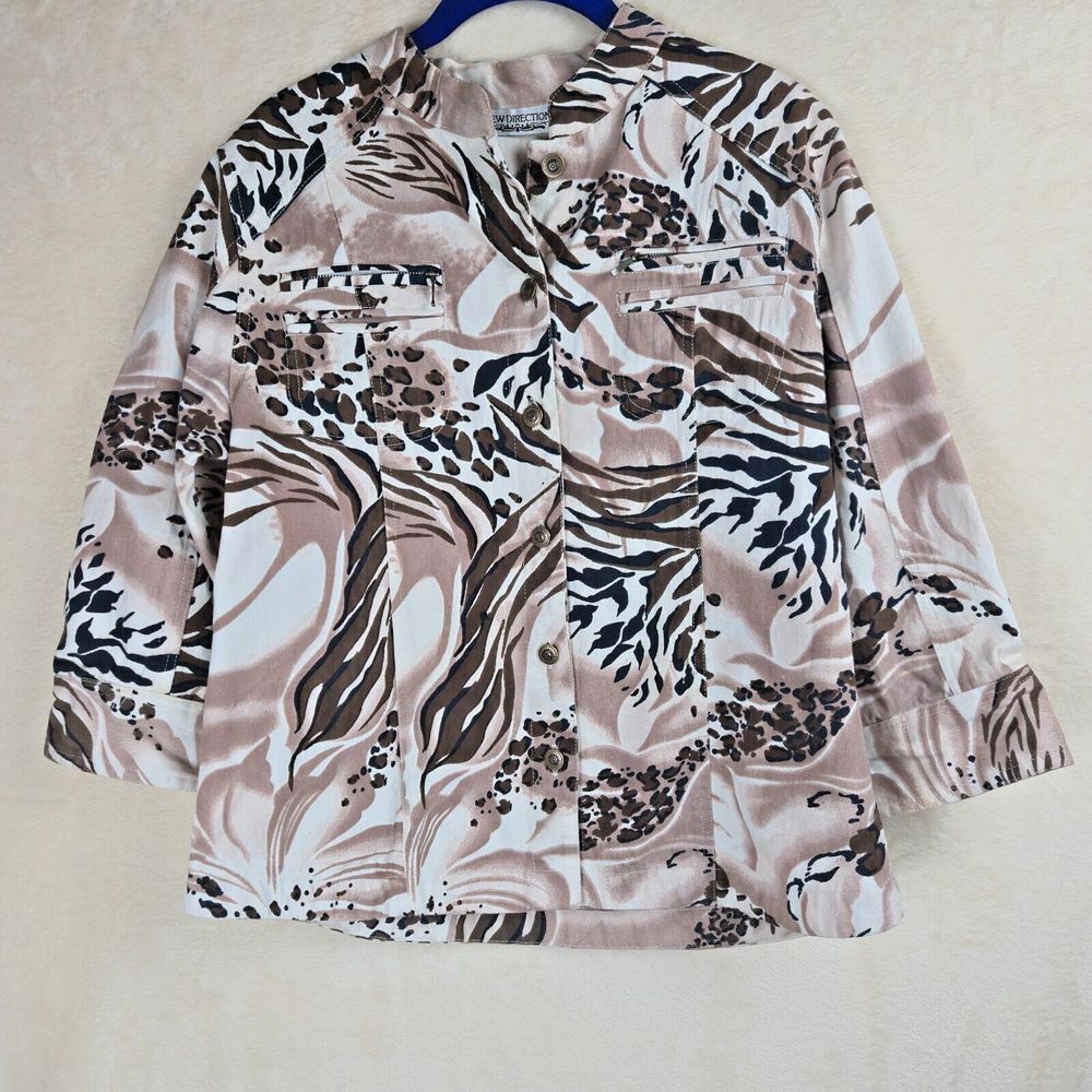 New Direction Womens Animal Print Jacket Size Medium Western Rustic‎ Denim Brown